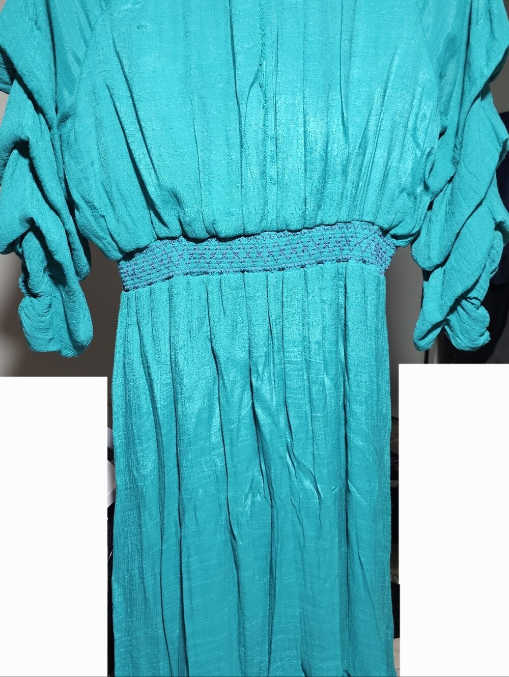 Teal Maxi Dress with Smocked Waist and Balloon Sleeves